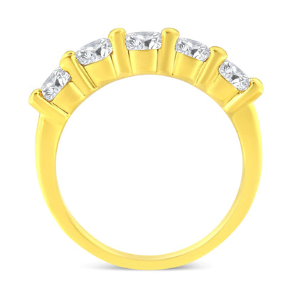 14K Yellow Gold Plated .925 Sterling Silver 1 1/2 Cttw Shared Prong Set Brilliant Round-Cut Diamond Anniversary or Wedding Band Ring (K-L Color, SI2-I1 Clarity)