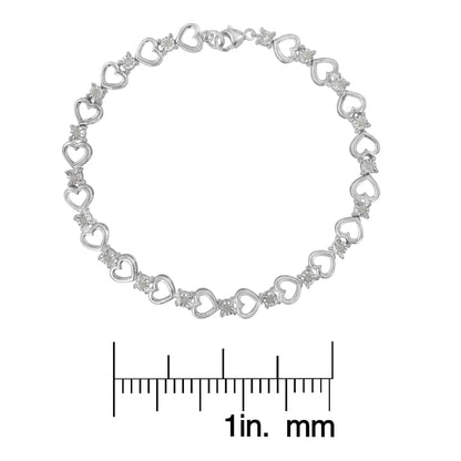 Sterling Silver Diamond Heart Link Bracelet (1/4 cttw, I-J Color, I3 Clarity)