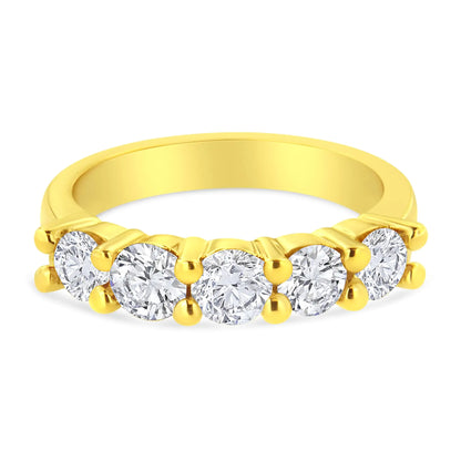 14K Yellow Gold Plated .925 Sterling Silver 1 1/2 Cttw Shared Prong Set Brilliant Round-Cut Diamond Anniversary or Wedding Band Ring (K-L Color, SI2-I1 Clarity)